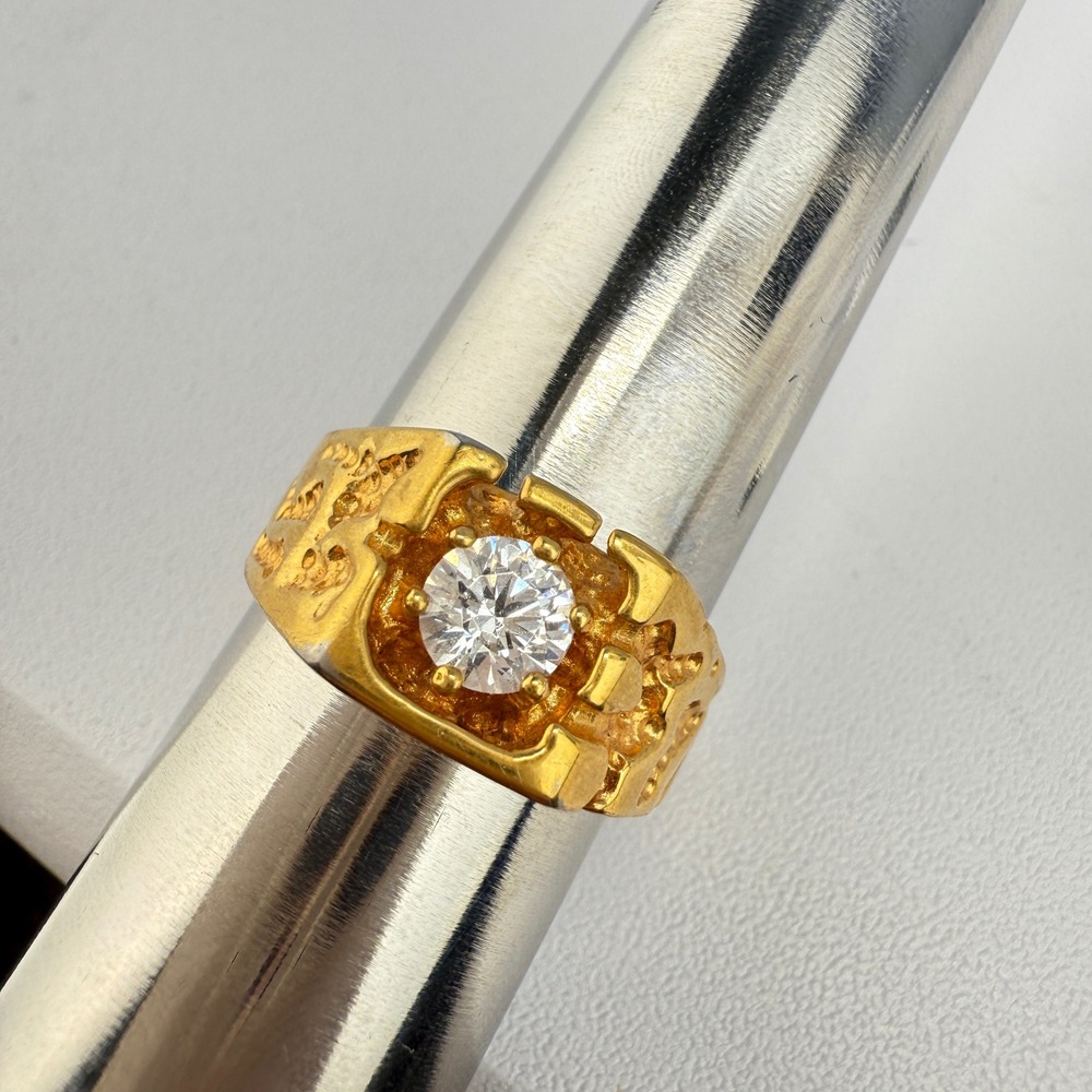 Chunky Vintage Gold Tone Men's Statement Ring‎ with Clear Glass Stone Size 11.75 - Picture 8 of 12